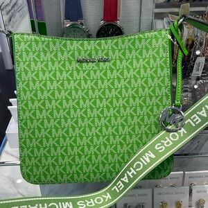 Michael Kors Neon Green MK Logo Crossbody with Branded Strap